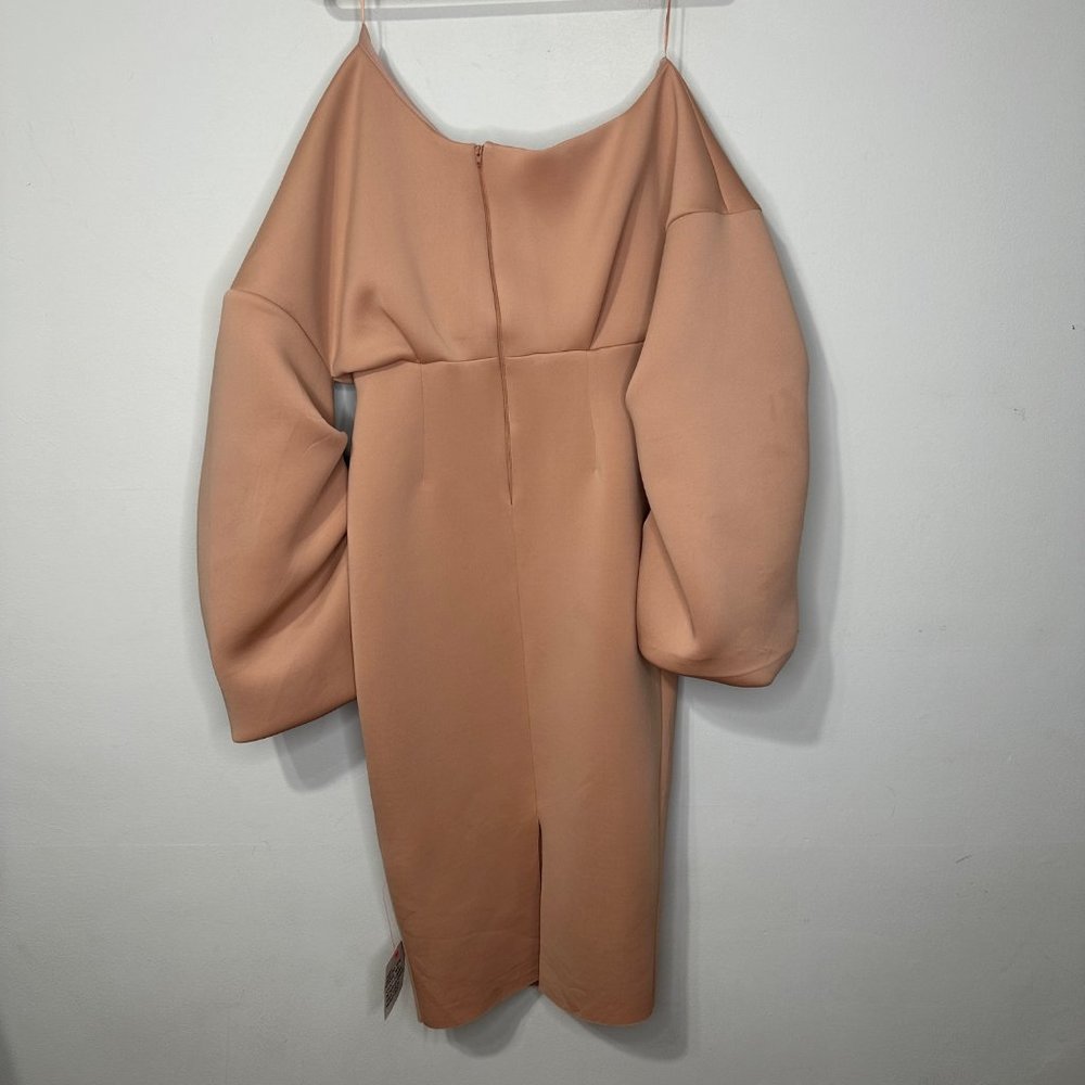 ASOS Maternity Fallen Shoulder Pleated Puff Sleeve Pencil Midi Dress‎ Rose Sz 8 - Picture 8 of 13